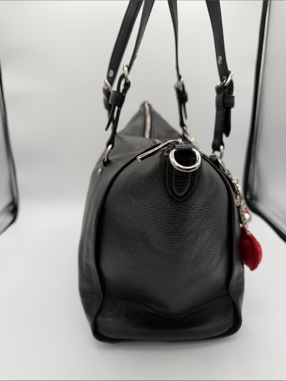 Coach Black Pebbled Leather Tote with Red Heart Charm - Picture 5 of 9